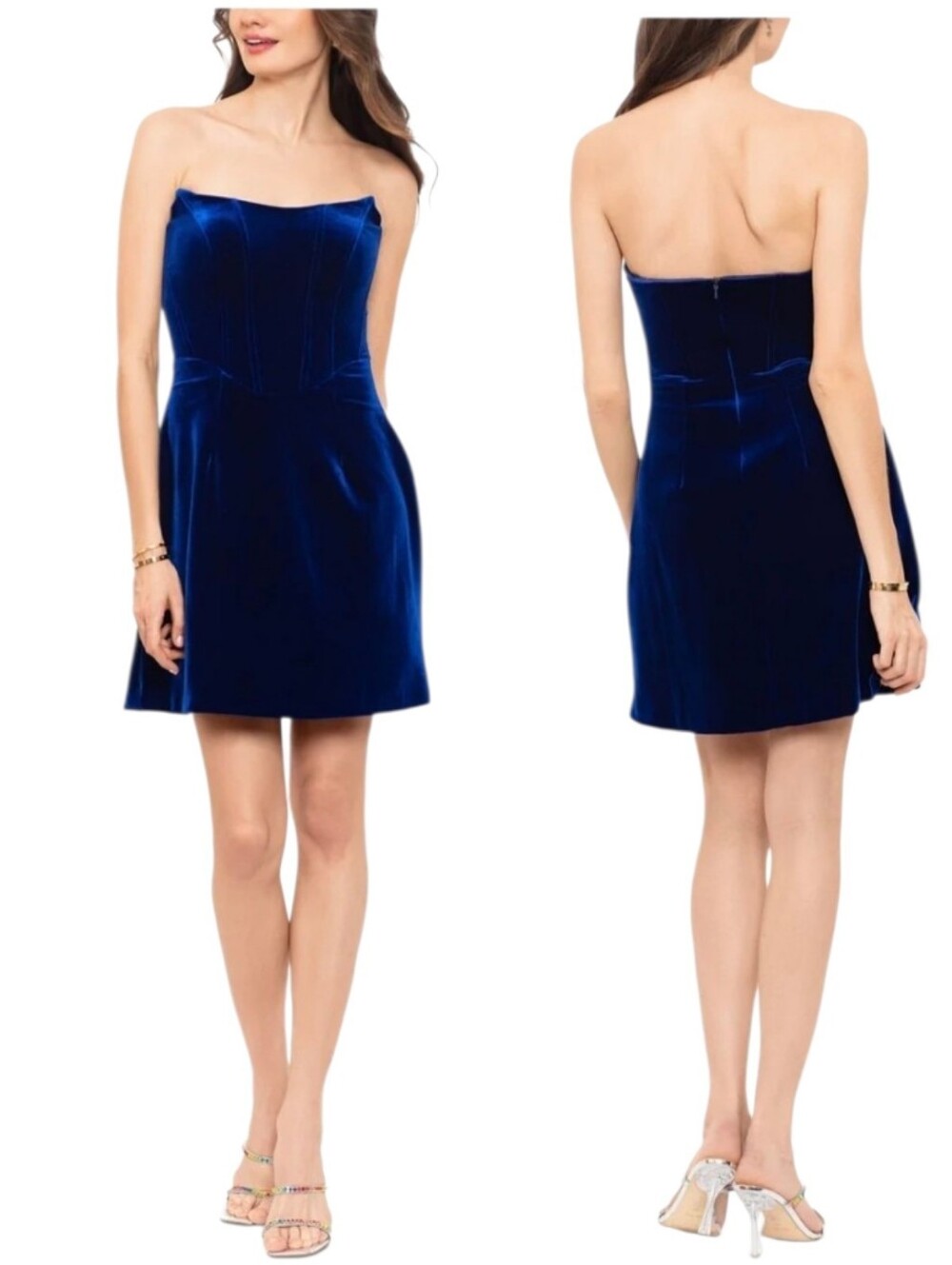 Betsy & Adam Blue Zippered Lined Corset Boned Bodice Sleeveless Strapless NWT